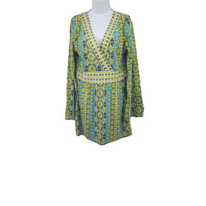 Athleta Women's Size Large Long Sleeve Floral Green Dress